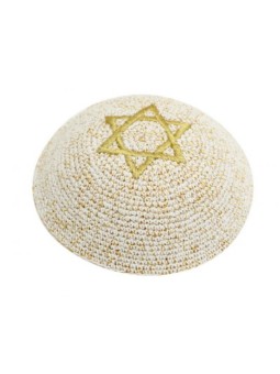 כיפה סרוגה זהב עם מגן דוד | כיפה סרוגה